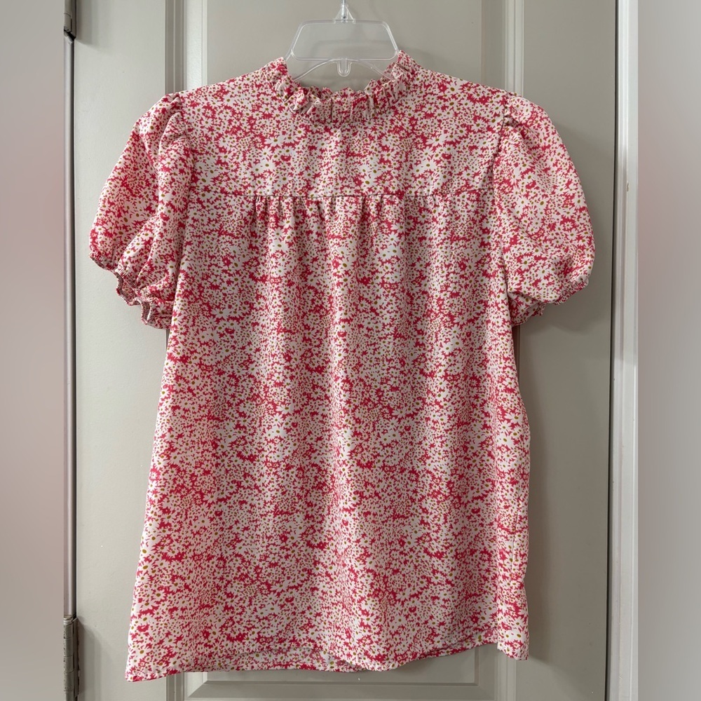 Les Amis Floral Ruffle Neck Women's Top